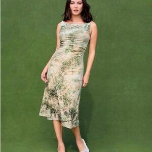 CIDER Womens Dresses Floral Dress Sleeveless Scoop Neck Ruched Midi Dress